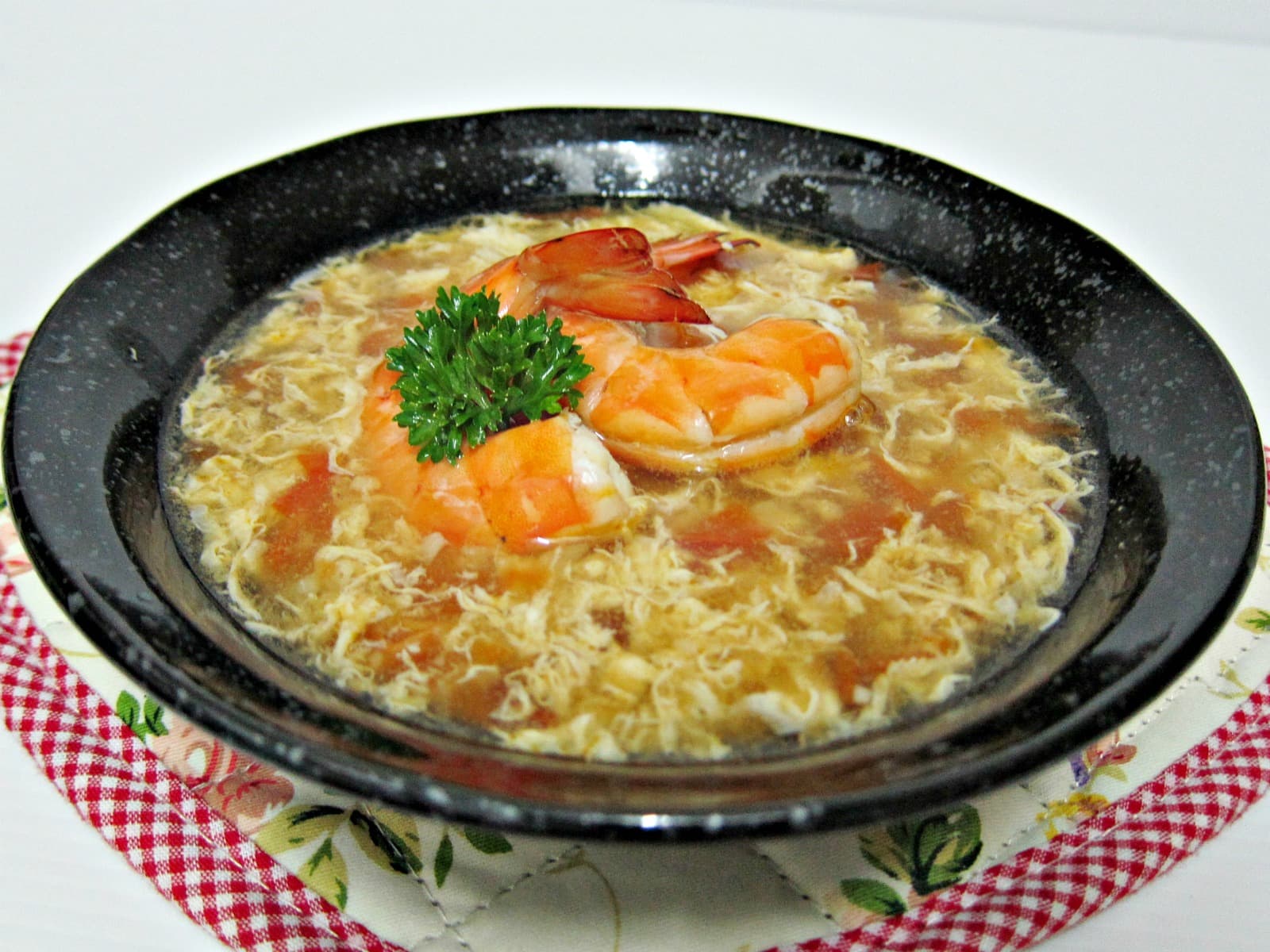 Tomato Egg Drop Soup with Prawns