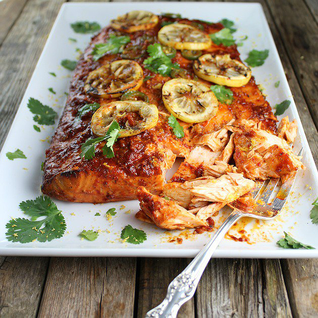 Cedar Planked Smoked Salmon with Harissa