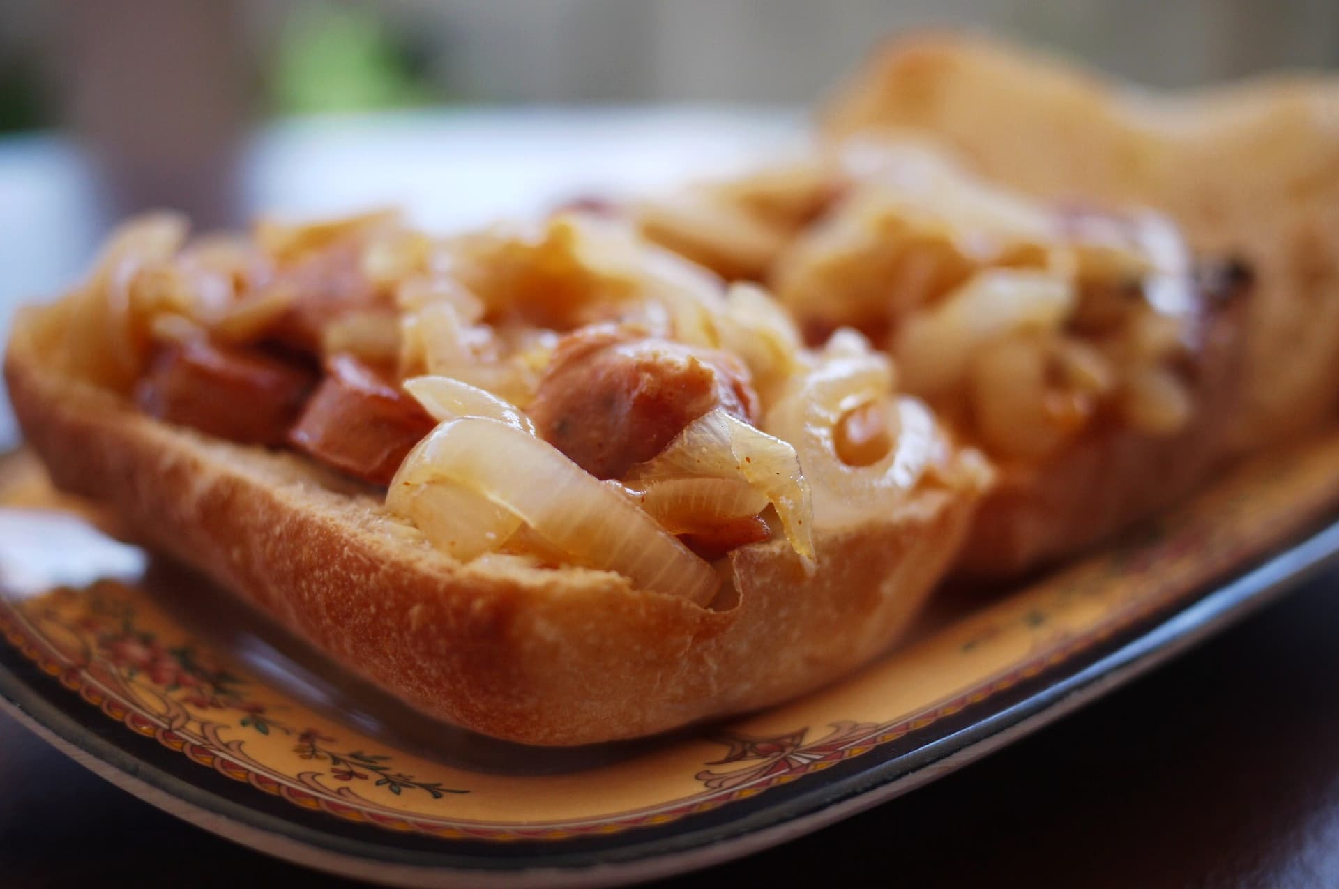 Sausage and Caramelized Onions on Ciabatta