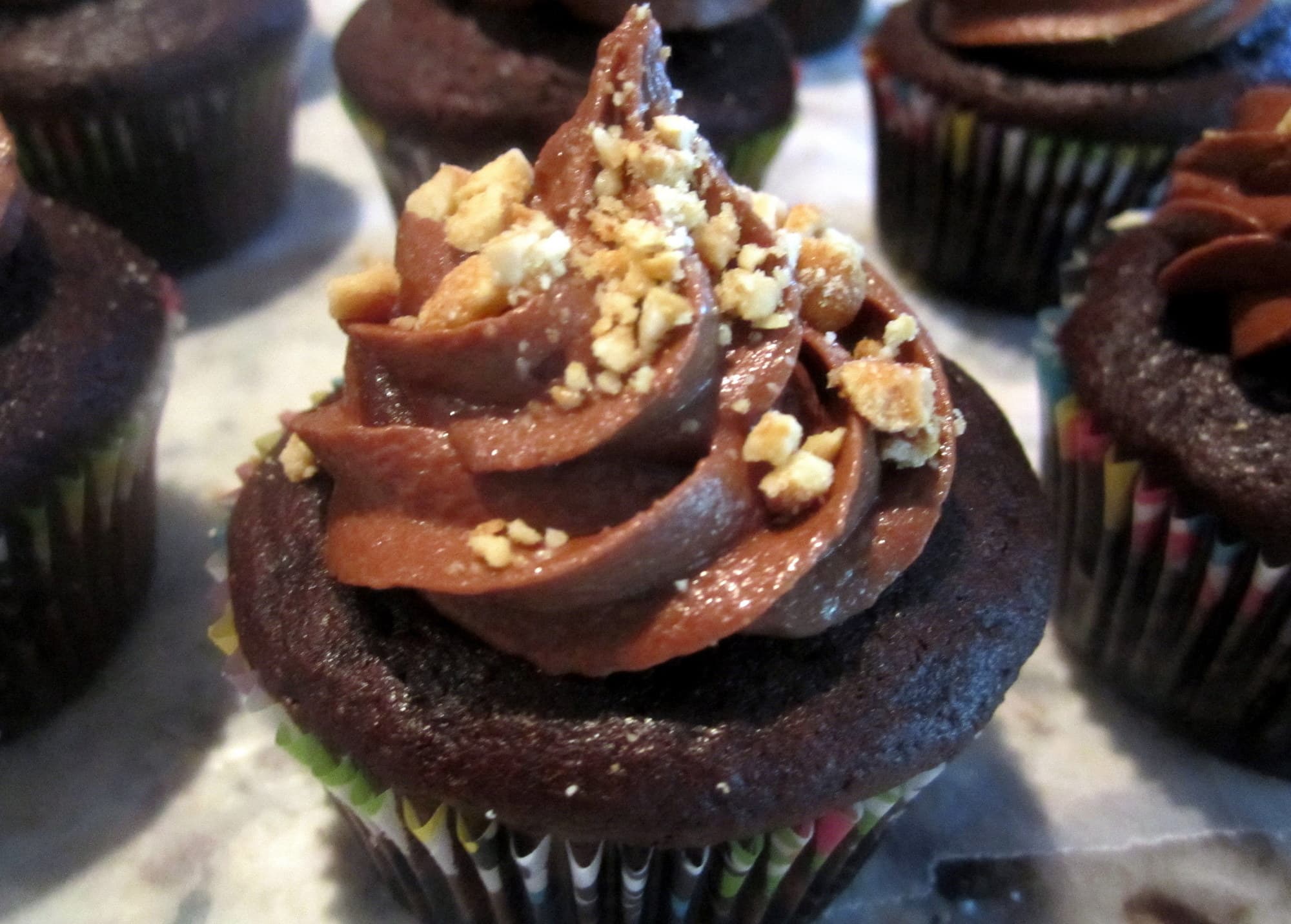 Overnight Whole-Wheat Chocolate Cupcakes with Peanut Butter Filling and Chocolate-Peanut Butter Frosting 