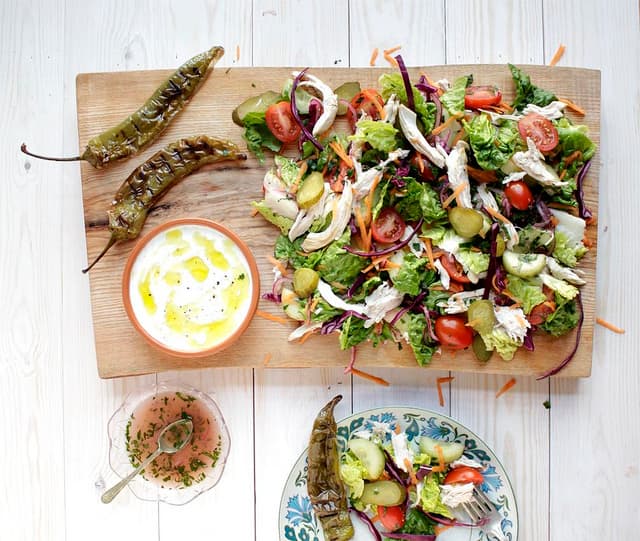 Turkish Chicken Salad with Home-made Cacik Yogurt Sauce