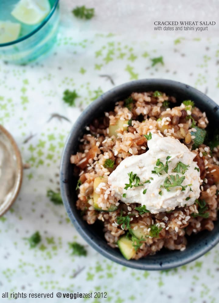 Cracked Wheat Salad with Dates & Tahini Yogurt