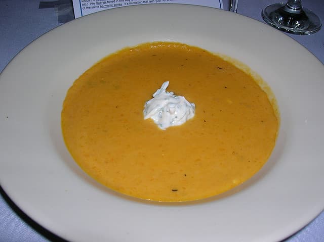 Easy Sweet Potato and Squash Soup with Gingerbread Croutons