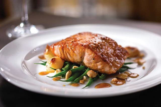 Citrus Honey Glazed Salmon with Green Beans and Cipollini Onions