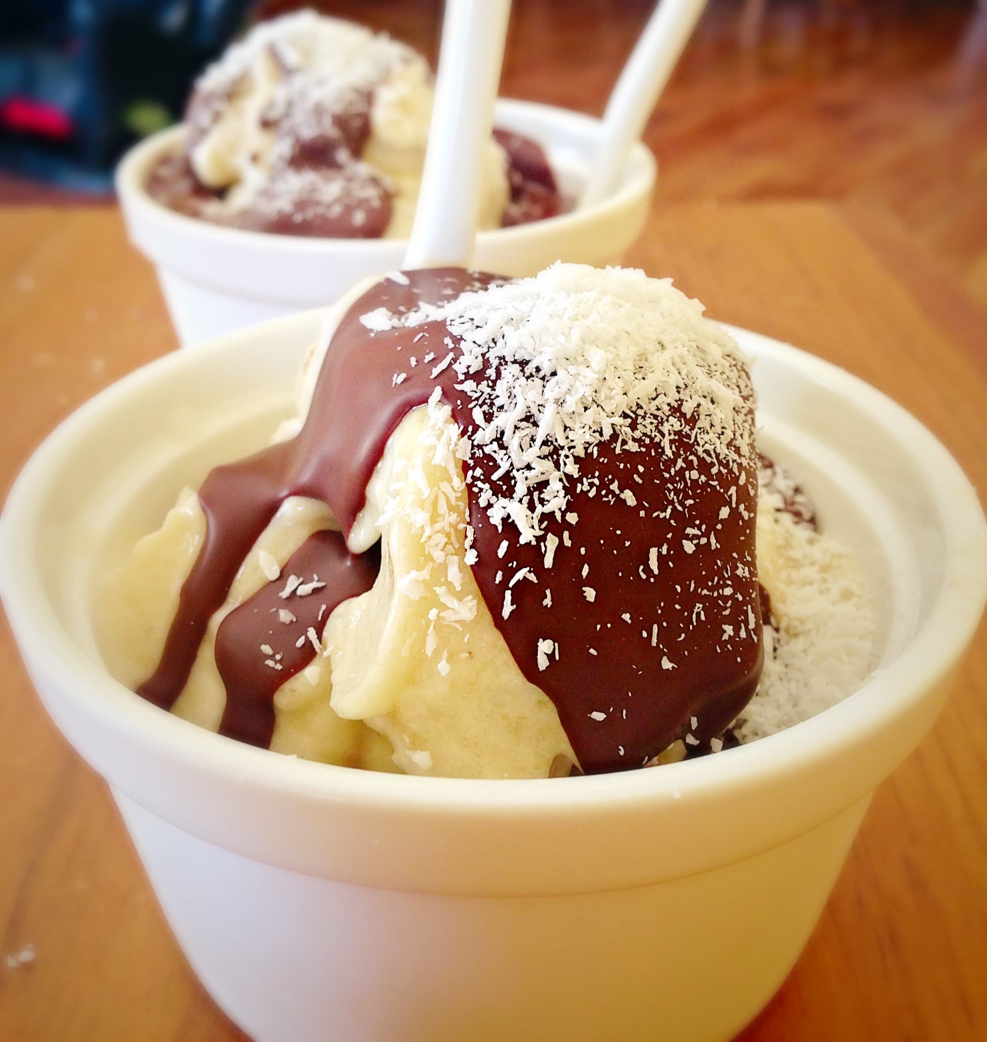 The Ultimate Frozen Coconut ‘Ice Cream’ with Hard Shell Chocolate Sauce