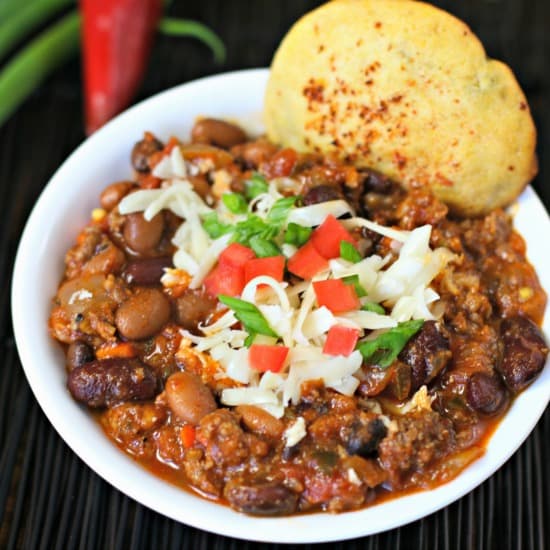 3 Bean Turkey Chili with Cornbread Cookies