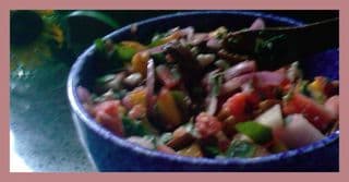 Watermelon and Peach Salad with feta and mint