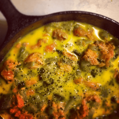 Salmon, potato and scallion frittata