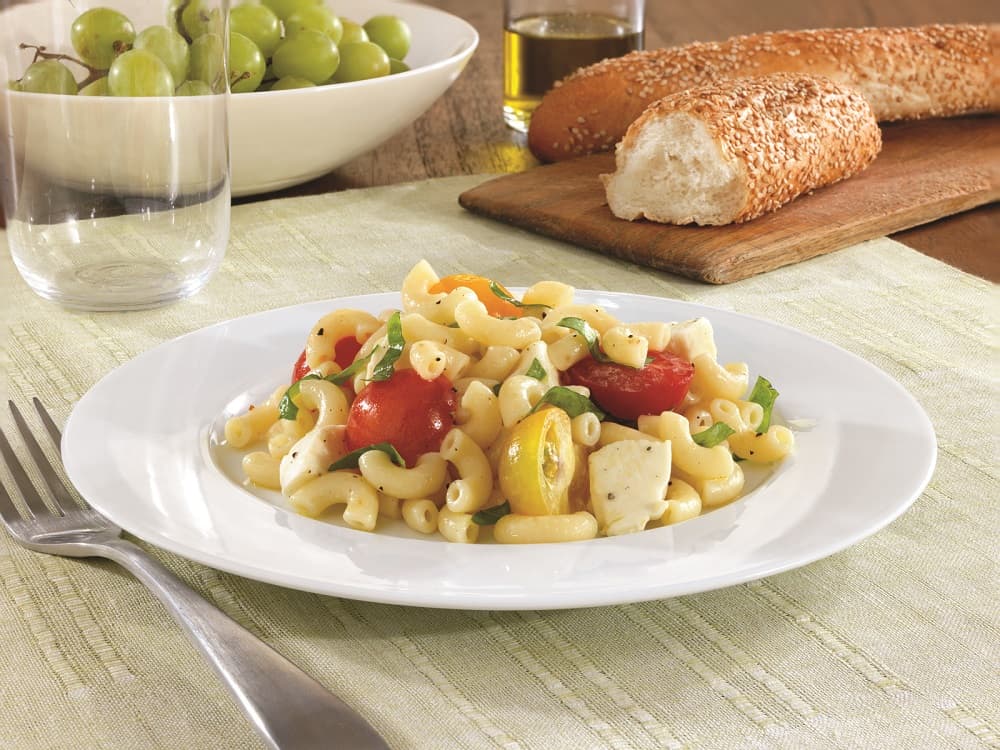 Macaroni Salad with Cherry Tomatoes, Fresh Mozzarella & Basil