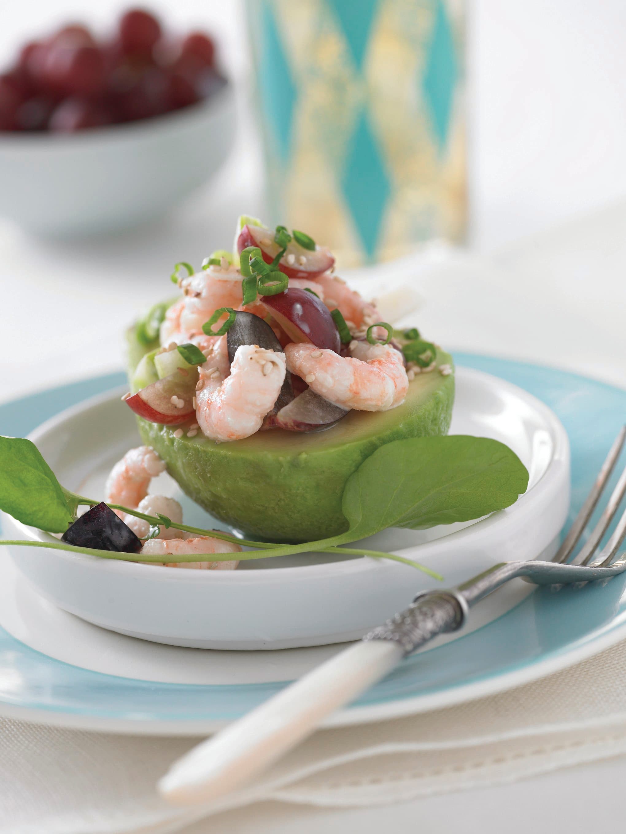 Coastal Avocado Salad with Grapes and Shrimp