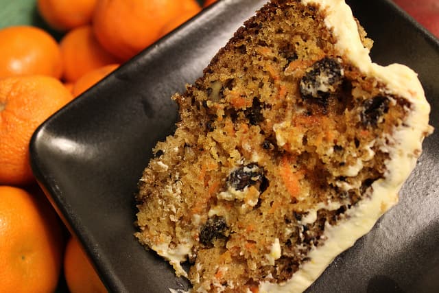 Rum Raisin Carrot Cake with Cream Cheese Frosting