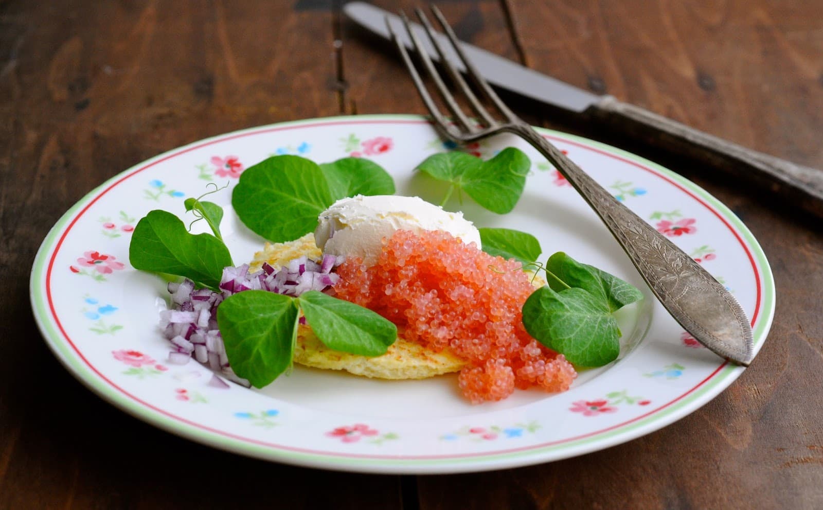 Cauliflower Blinis served 2 ways with Mackerel Rillettes & Lumpfish Roe