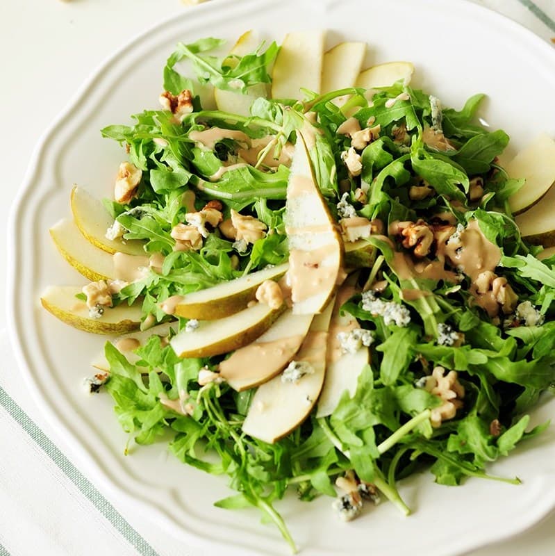 Arugula Pear Salad with Tahini Dressing