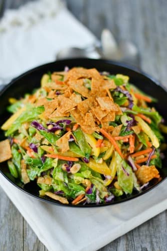 Thai Veggie Slaw with Peanut Dressing and Crispy Wontons 