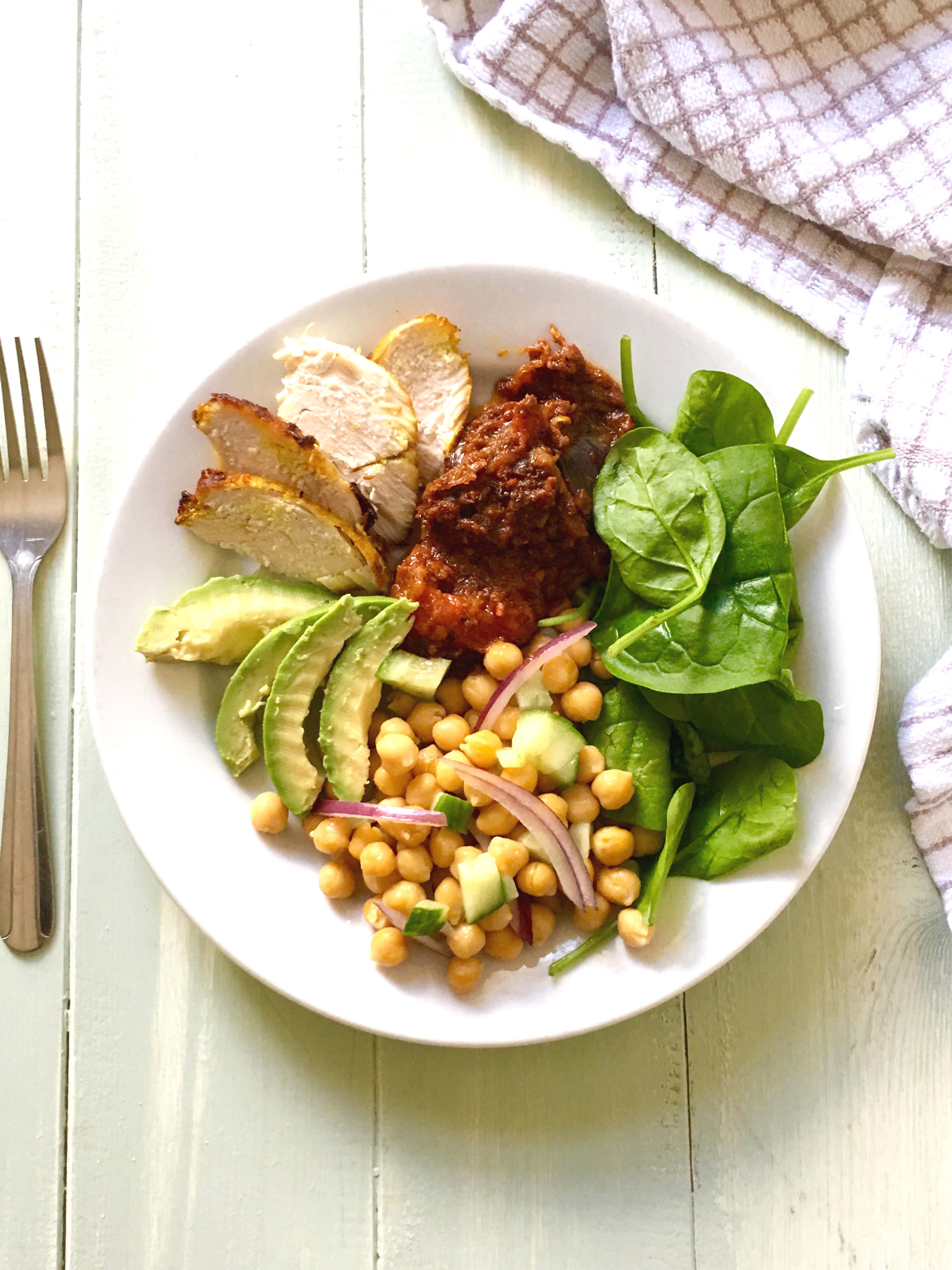 Paleo Chicken, Avocado & Spinach Salad