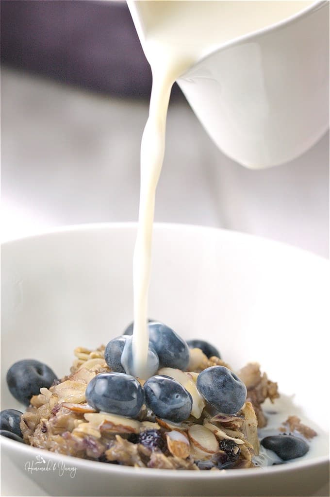 Blueberry Oatmeal Breakfast Casserole with Maple & Almonds