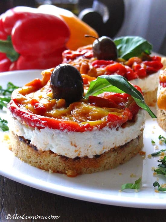 No bake goat’s cheese and roasted peppers cheesecake