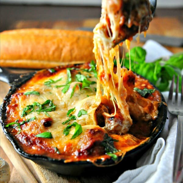 Cheesy Rosemary Meatball Bake