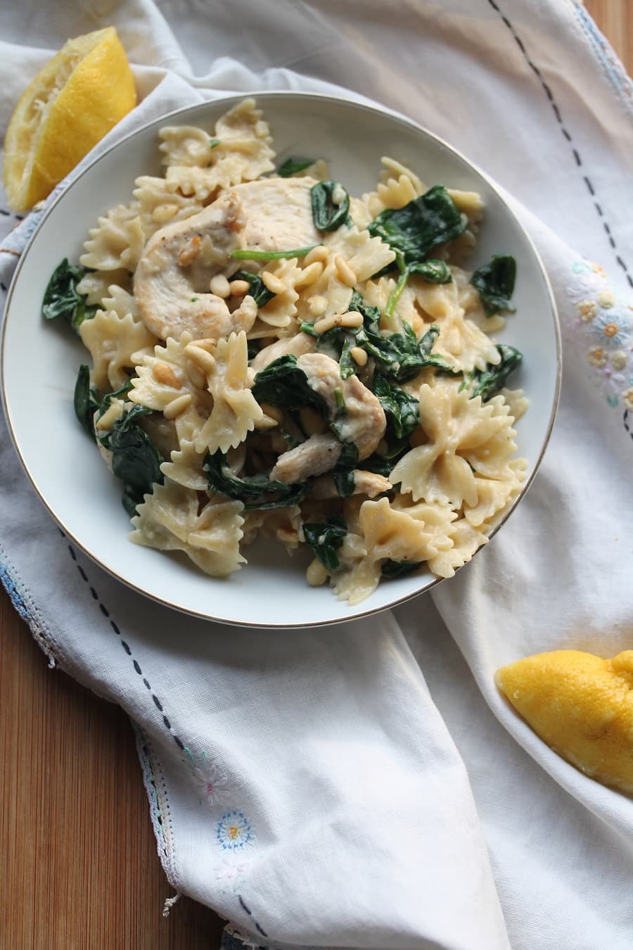 Creamy Chicken, Spinach and Pine Nut Farfalle
