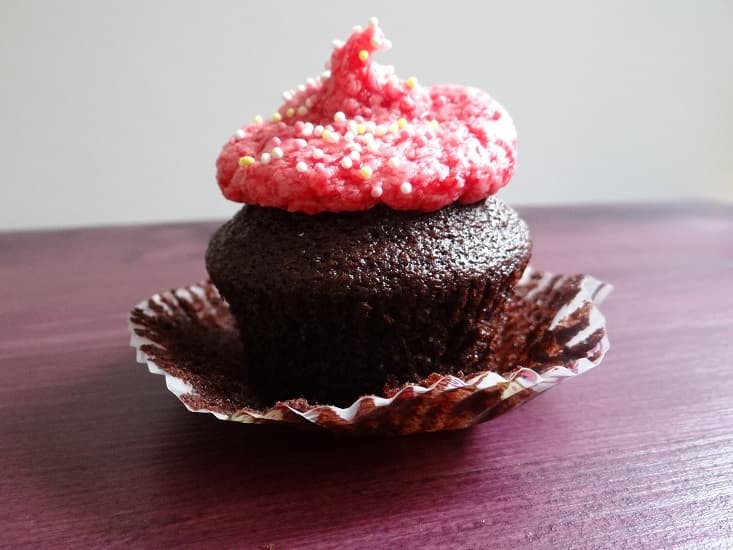 Tipsy chocolate cupcakes with raspberry frosting