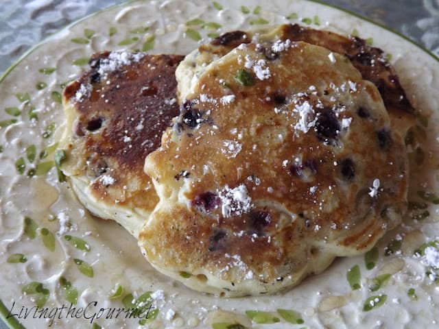 Blueberry and Basil Pancakes with Ginger and Lemon Zest Syrup