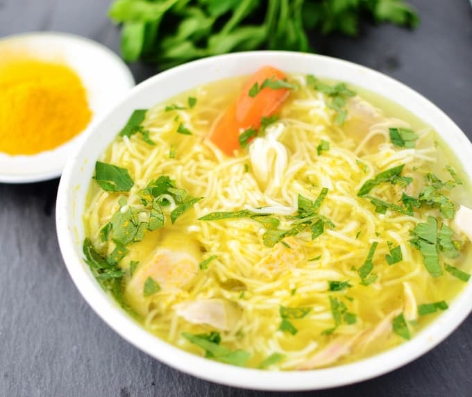 Chicken and vegetable soup with vermicelli