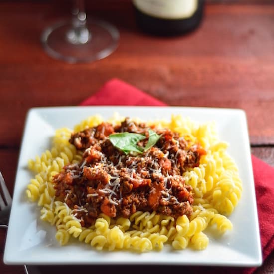 Bolognese Sauce over Fusilli