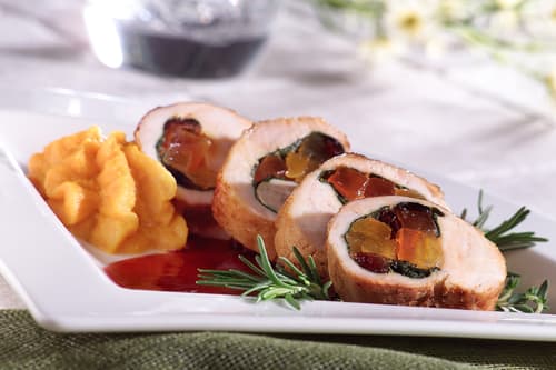 Gluten Free Fruit Stuffed Turkey Breast with Hibiscus Sauce