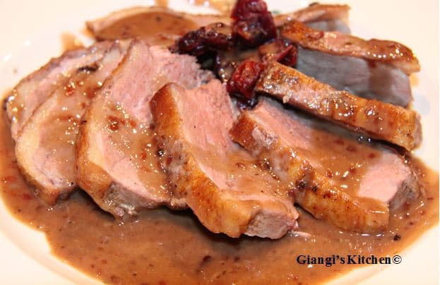 Duck Breast with Dried Cranberries, Cream and Raspberry Jam