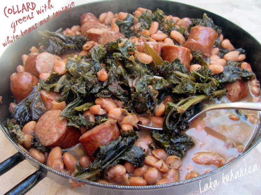 Collard greens with white beans and sausage