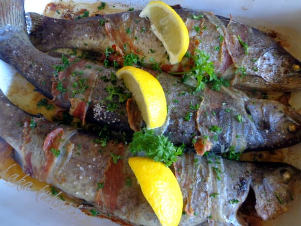 Trout wrapped in bacon