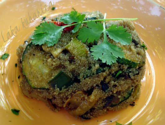 Amaranth with vegetables from wok