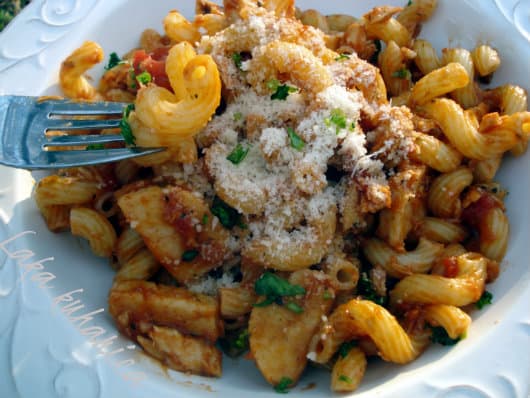 Cavatappi pasta with salmon crab surimi