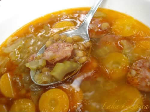 Simple soup with lentils and sausage