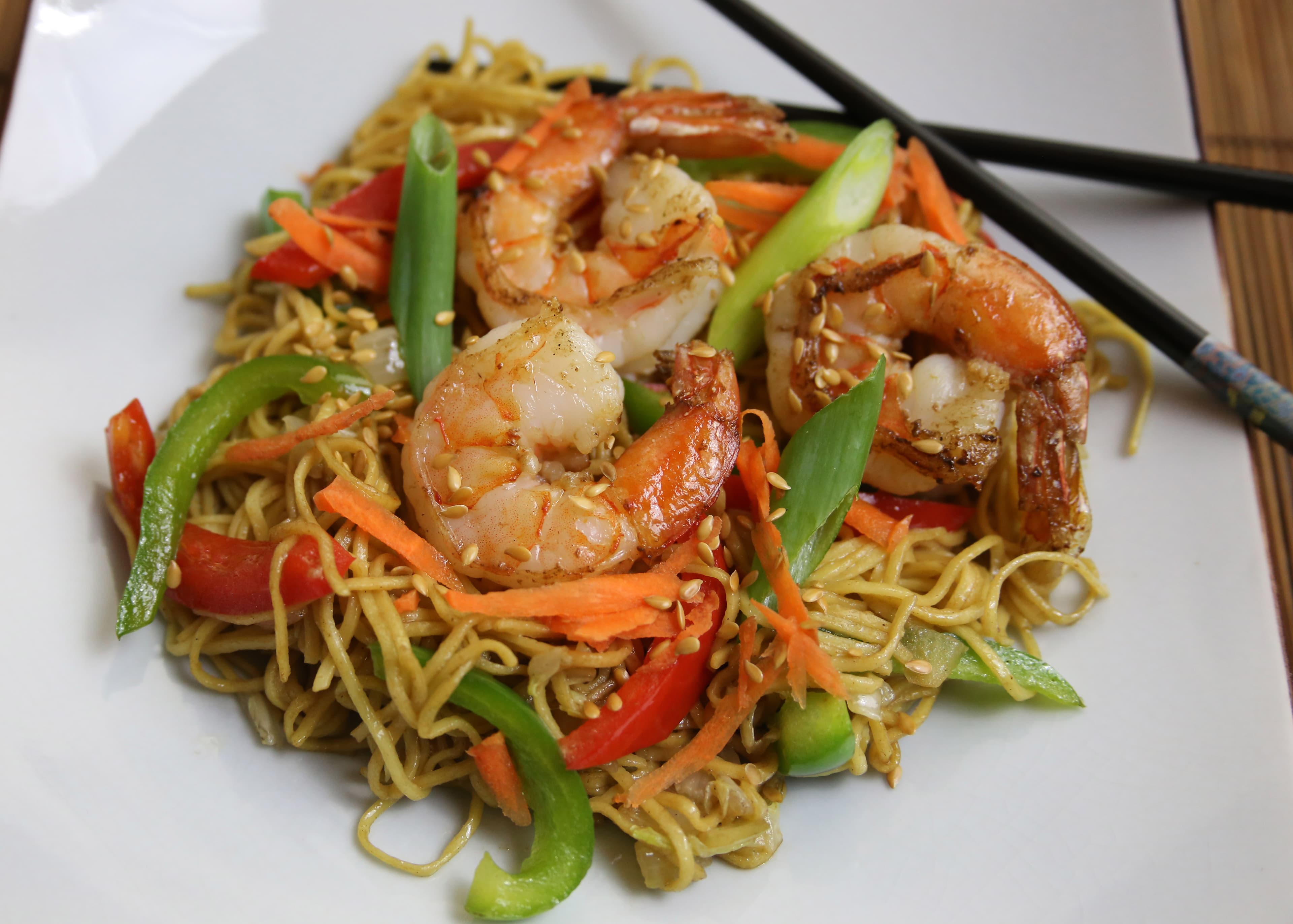 Japanese Style Shrimp Stir Fry Noodles