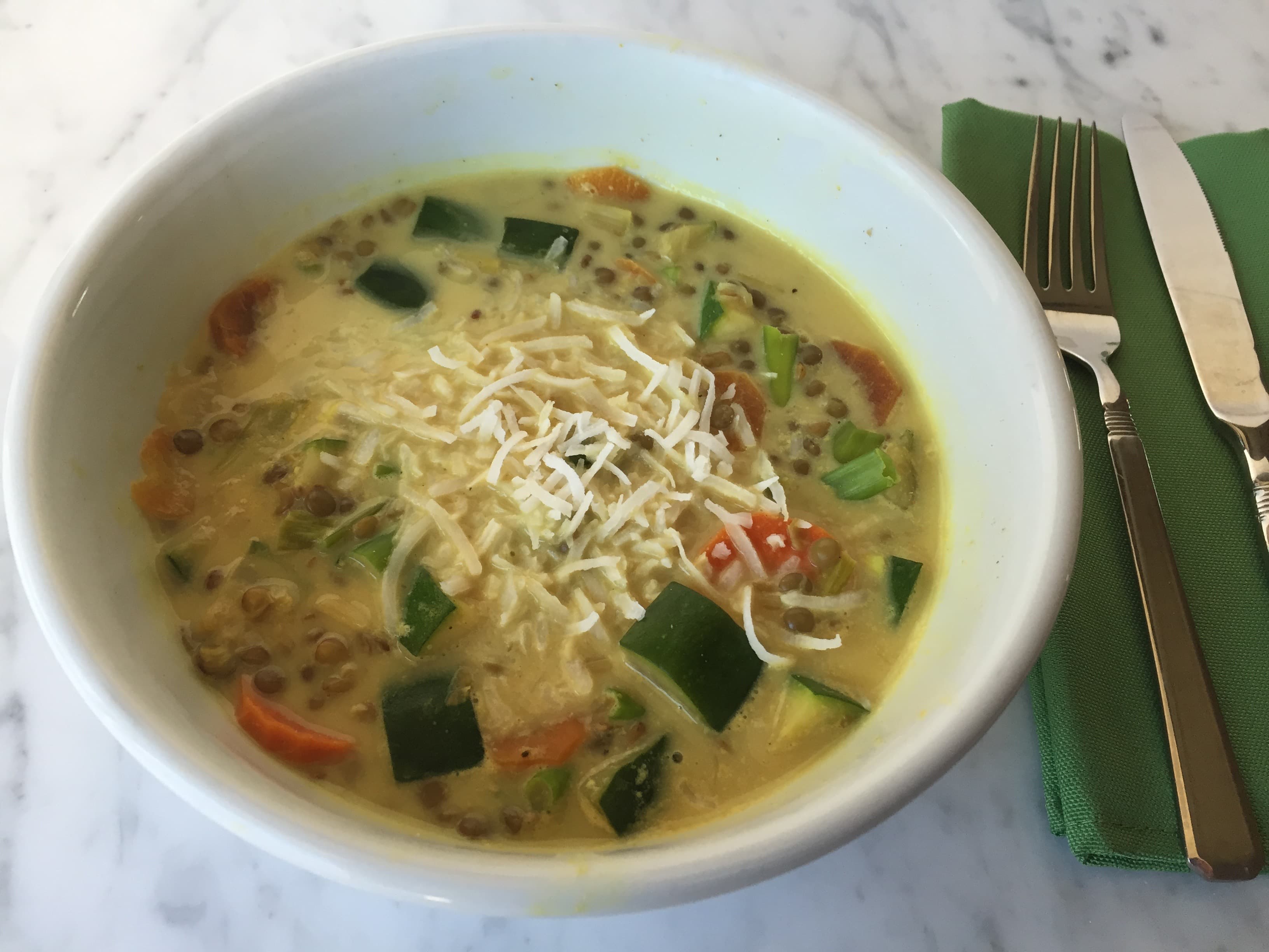 Green Lentil Curry with Zucchini and Carrots