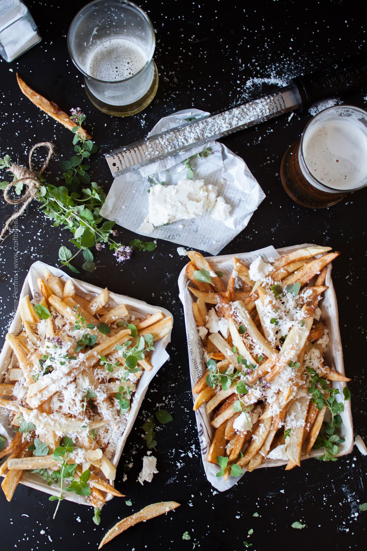 Hand Cut Fries with Feta & Oregano (and a secret ingredient)