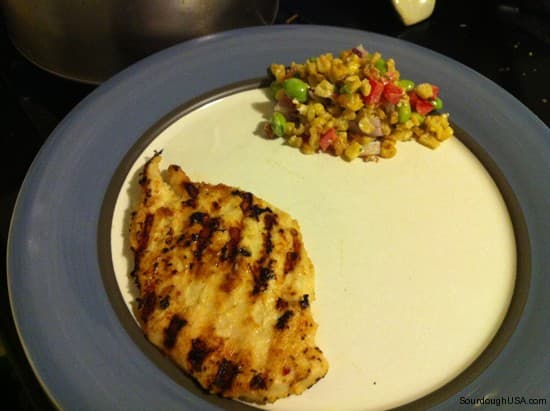 Grilled Miso Chicken with Roasted Corn and Edamame Salad