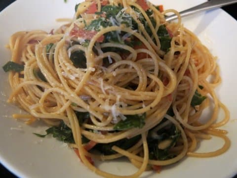 Kale Pasta With Toasted Pine Nuts And Cherry Tomatoes
