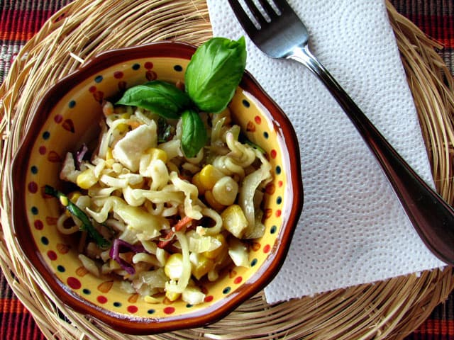 Fresh Corn and Basil Slaw with Feta