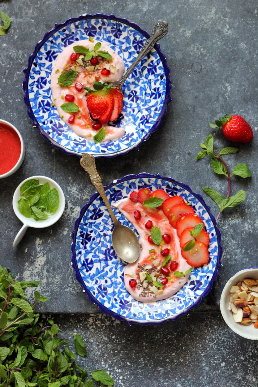 Strawberry Shrikhand (Strawberry Yogurt Dessert)