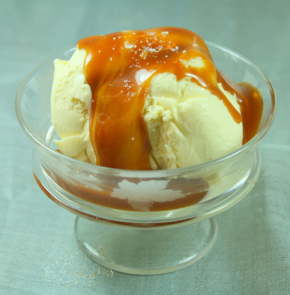 Olive Oil Ice Cream with Salted Caramel Sauce
