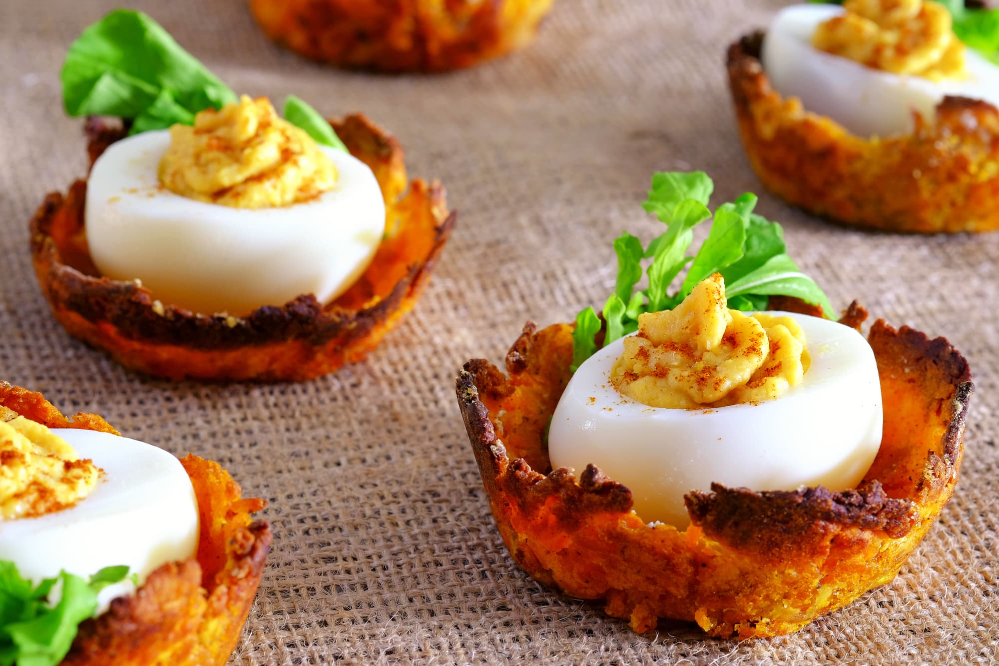 Low-Fat Deviled Eggs on Sweet Potato Nests