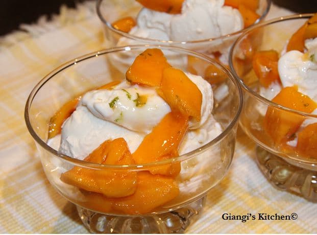 Mangoes with Rum and Ice Cream