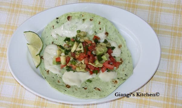 Spinach Quesadilla with Tomatoes, avocado