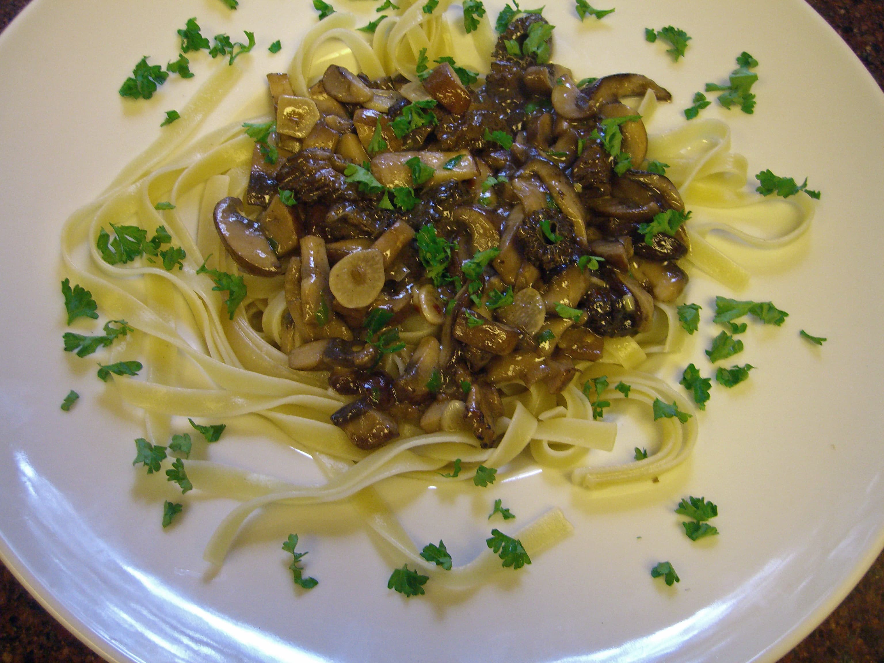 Mixed Mushroom Sauce Over Tagliatelle Pasta