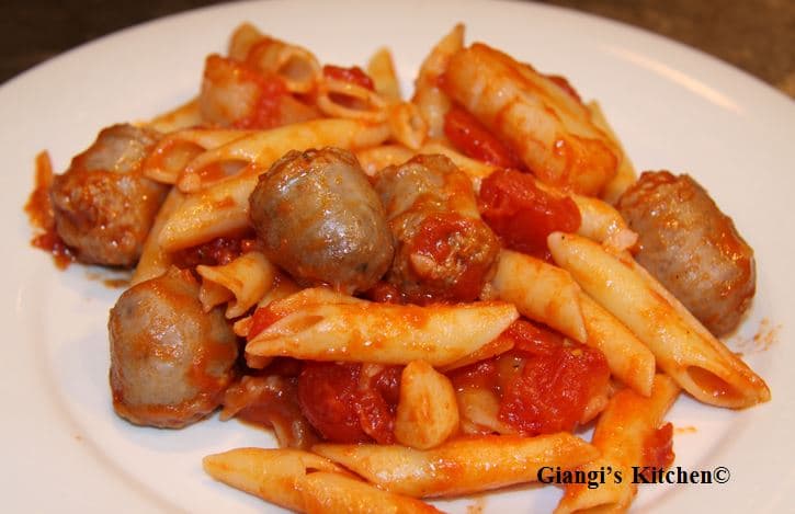 Penne with Sausage, Tomatoes and Potatoes