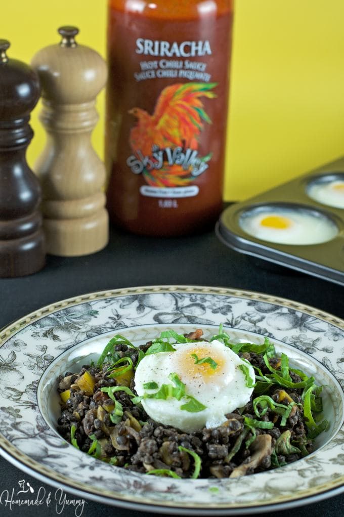 Poached Eggs & Lentil Hash