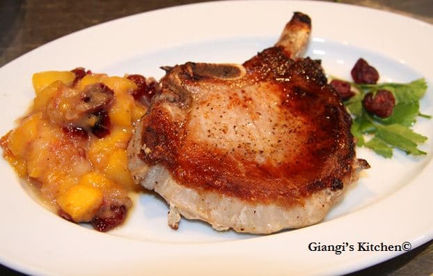 Pork Chops with Peaches and Pears Sauce
