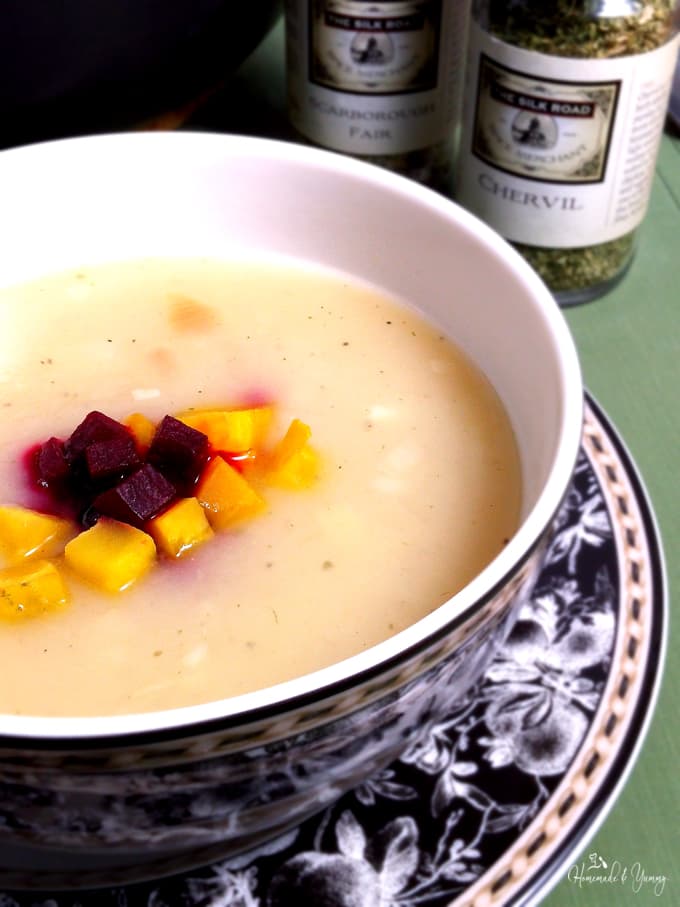 Potato & Leek Soup with Roasted Beets